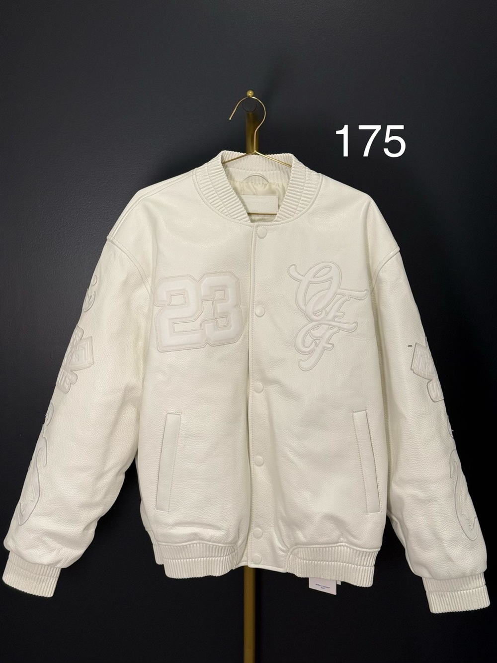 Off-White White Embossed Leather Varsity Jacket